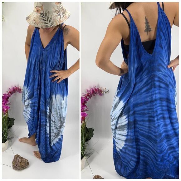 The Pō`alima Romper V-Neck Shoulder Tie Romper Boho Gypsy Overall Wide Leg Cove - Picture 11 of 12